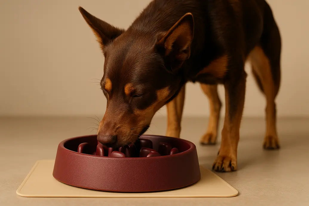 Dog eating slow feeder