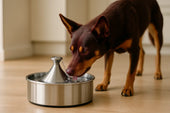 Dog drinking water fountain