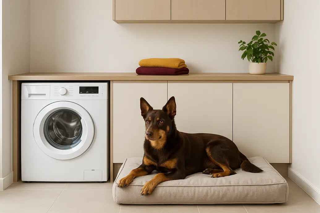Kelpie on washable dog bed