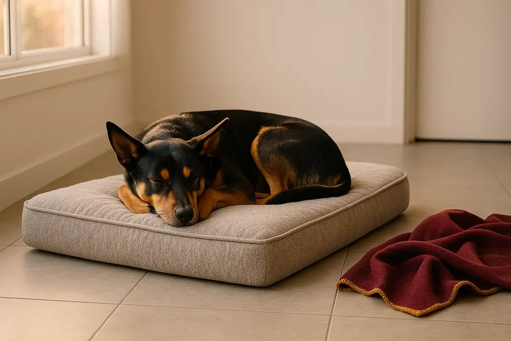 Dog on winter bed