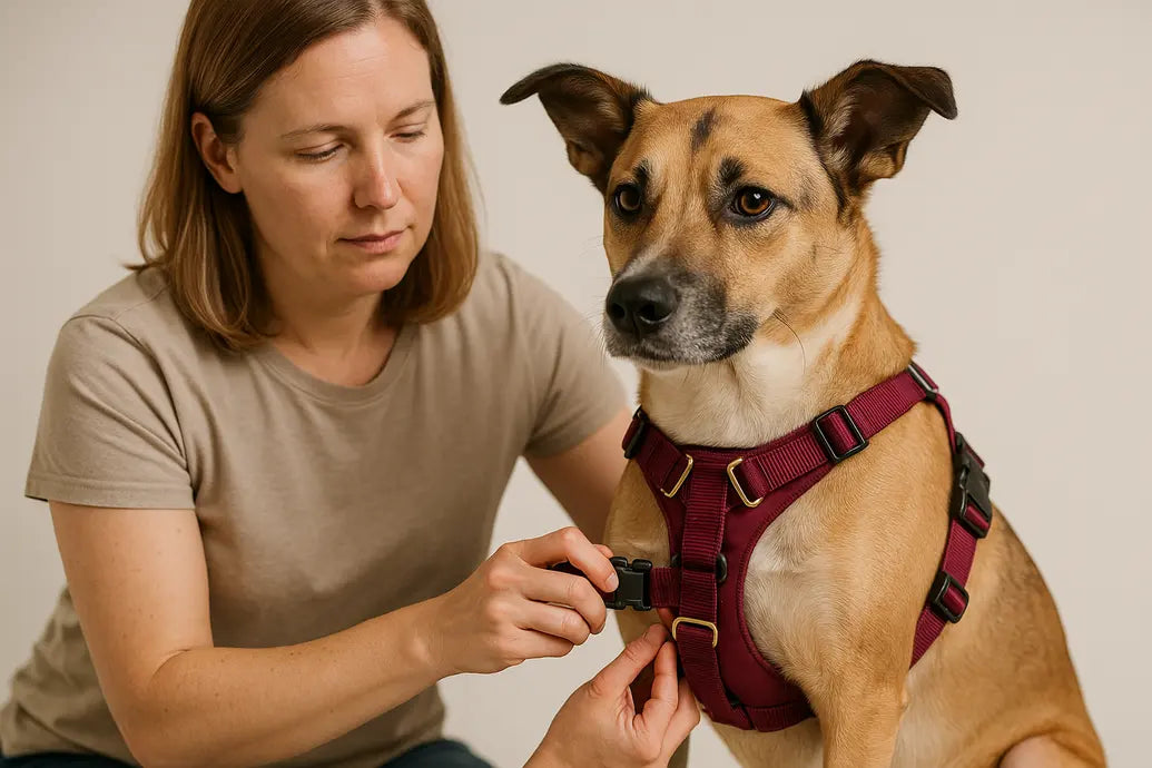 Dog wearing secure harness