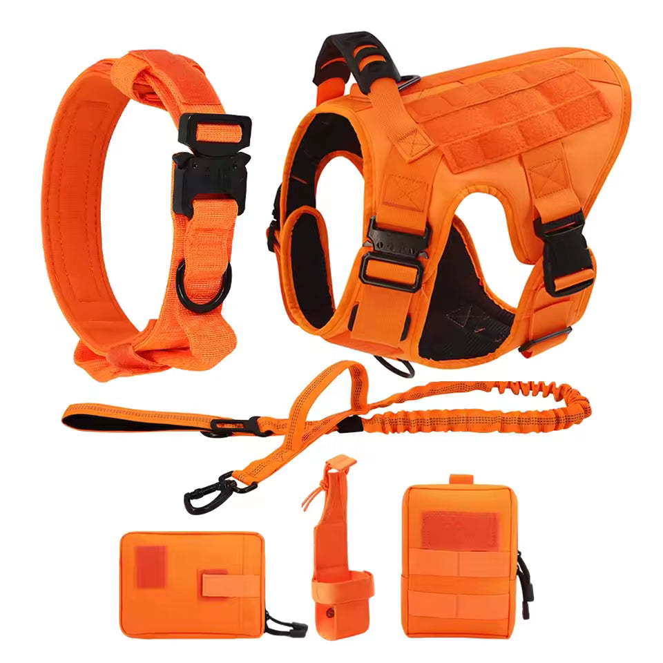 Tactical Dog Harness Set - Leash, Collar & MOLLE Pouches for Large Dogs