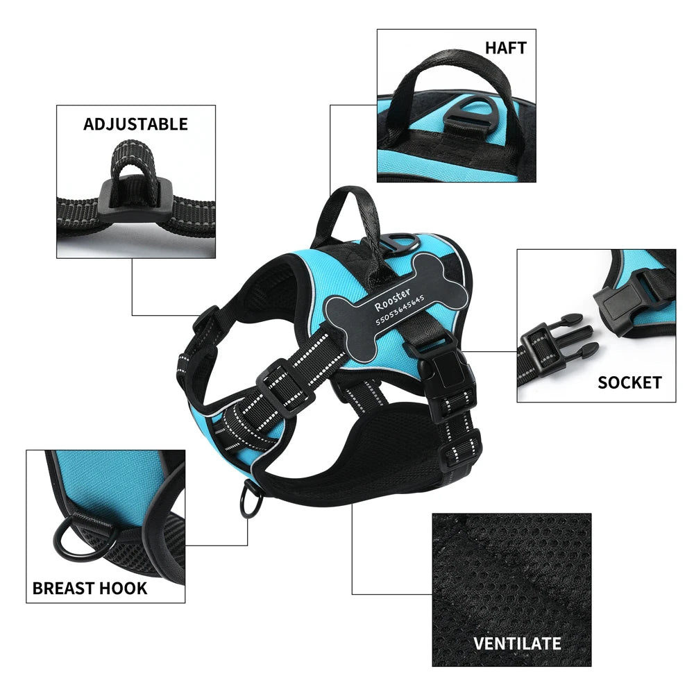 Dog Harness with Custom Name Patches - NO PULL, Adjustable, Reflective and Breathable