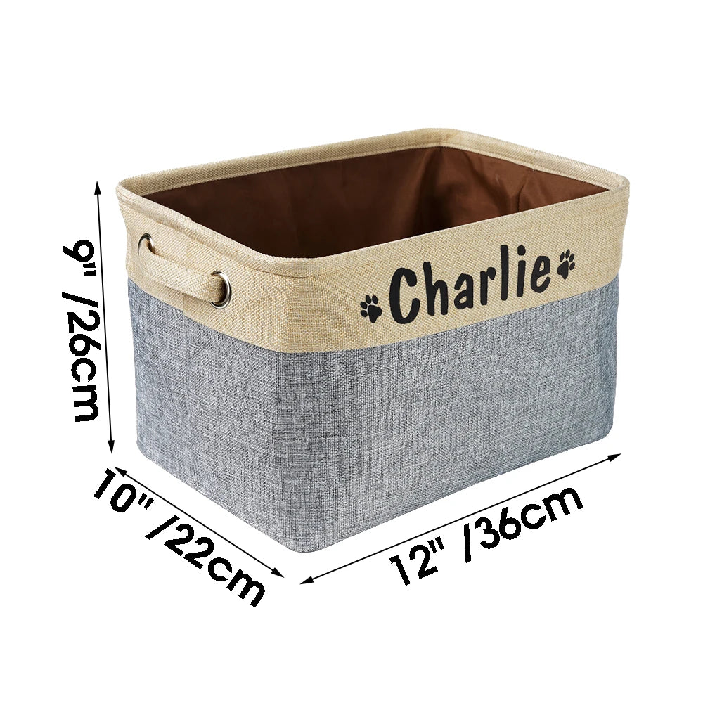 Personalized Pet Toy Storage Basket Foldable Box with Custom Name