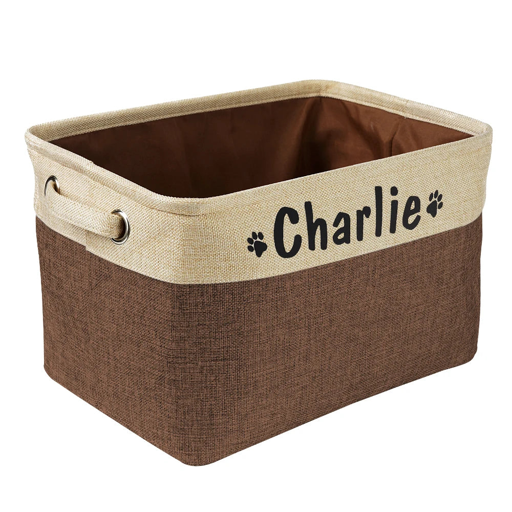 Personalized Pet Toy Storage Basket Foldable Box with Custom Name