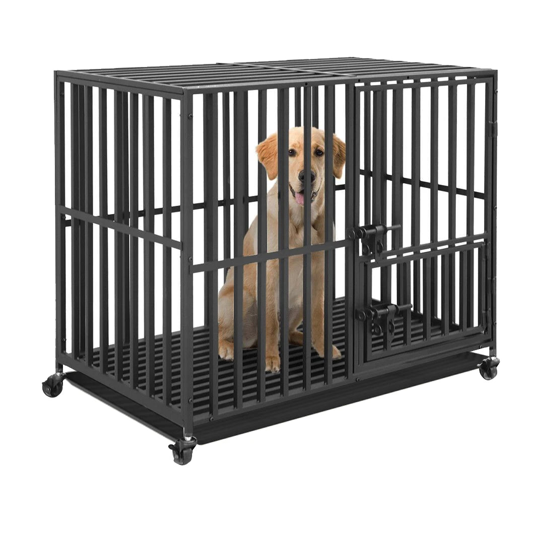 Heavy Duty Dog Cage Metal Pet Dog Crate 3 Doors Locks Design