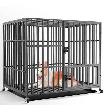 Heavy Duty Dog Cage Metal Pet Dog Crate 3 Doors Locks Design