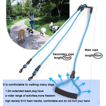 Dog Leash Double Dual Nylon Rope for up to 4 dogs