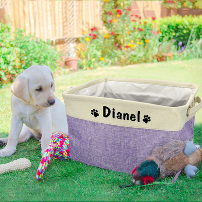 Personalized Pet Toy Storage Basket Foldable Box with Custom Name