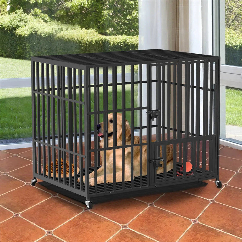 Heavy Duty Dog Cage Metal Pet Dog Crate 3 Doors Locks Design