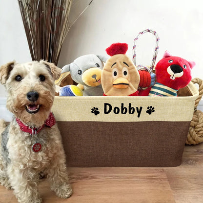 Personalized Pet Toy Storage Basket Foldable Box with Custom Name