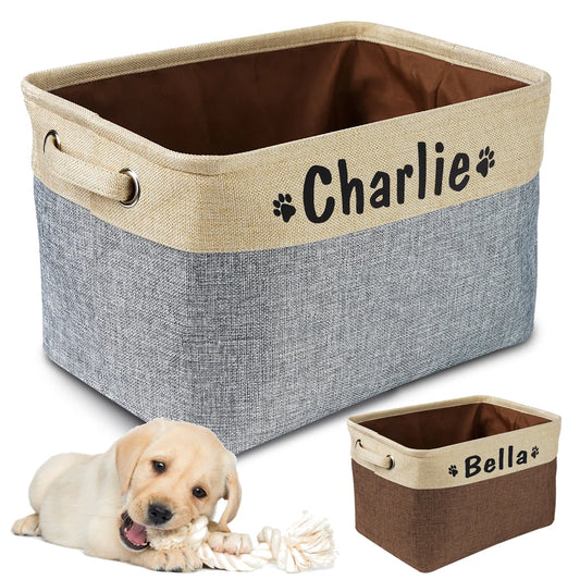 Personalized Pet Toy Storage Basket Foldable Box with Custom Name