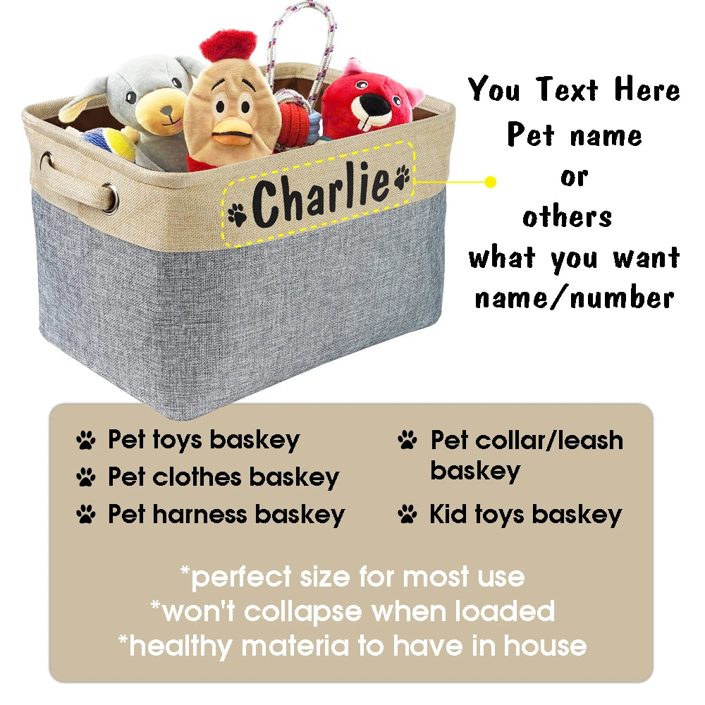 Personalized Pet Toy Storage Basket Foldable Box with Custom Name