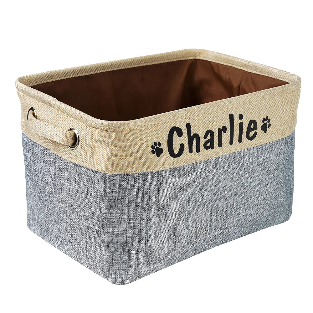 Personalized Pet Toy Storage Basket Foldable Box with Custom Name