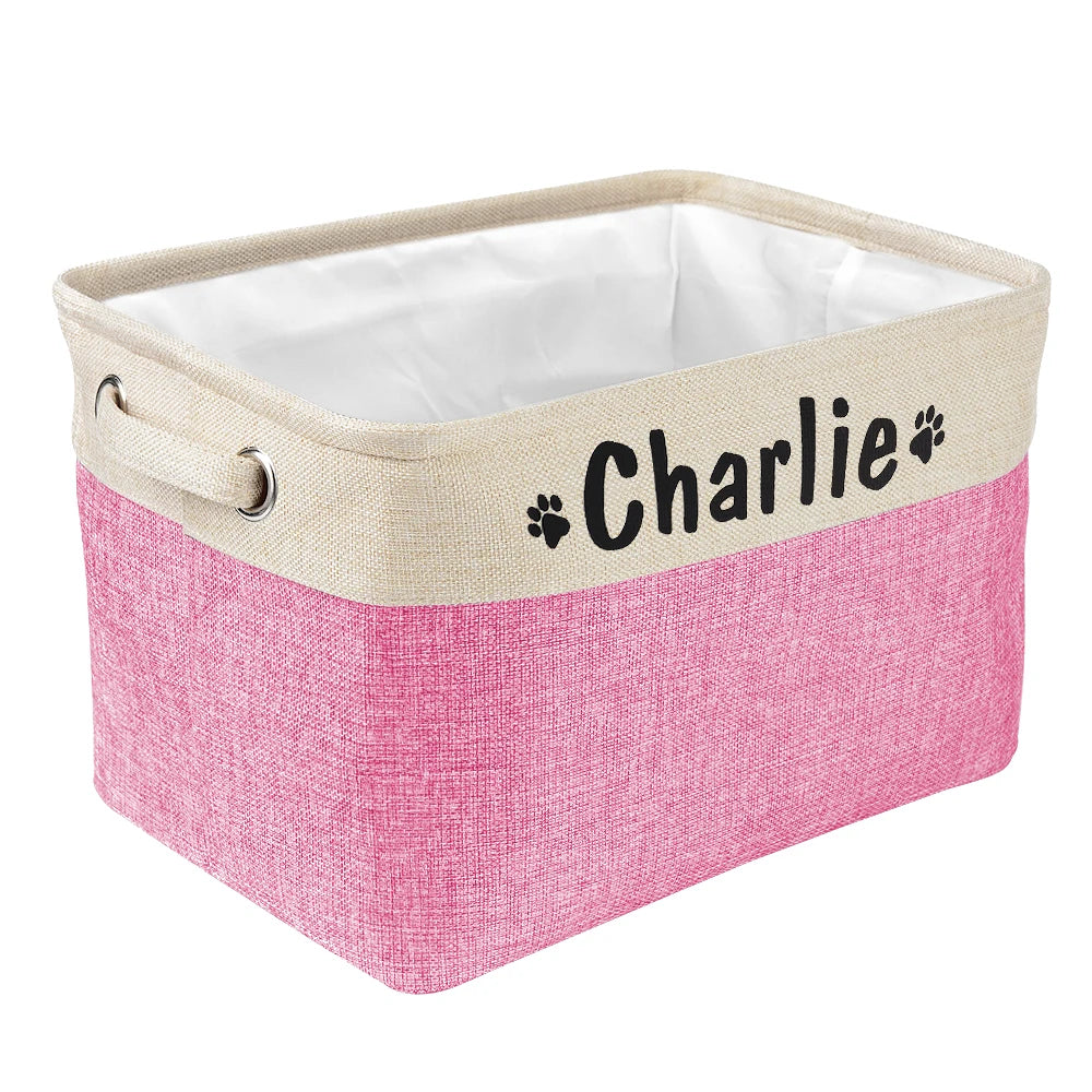Personalized Pet Toy Storage Basket Foldable Box with Custom Name