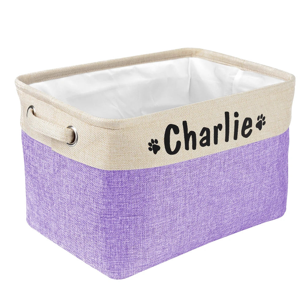 Personalized Pet Toy Storage Basket Foldable Box with Custom Name