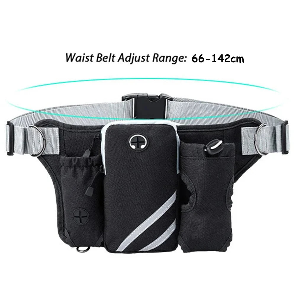 Hands Free Dog Leash For 2 Dogs With Water, Poop Bag Holder and Cell Phone Pouch