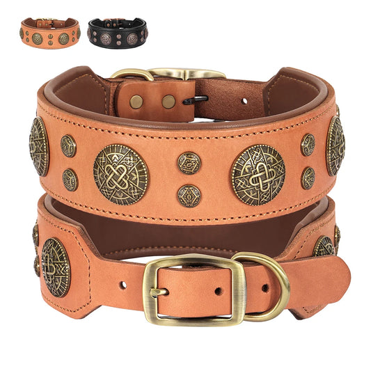 Genuine Leather Dog Collar Cool Spiked Studded for Medium Dogs