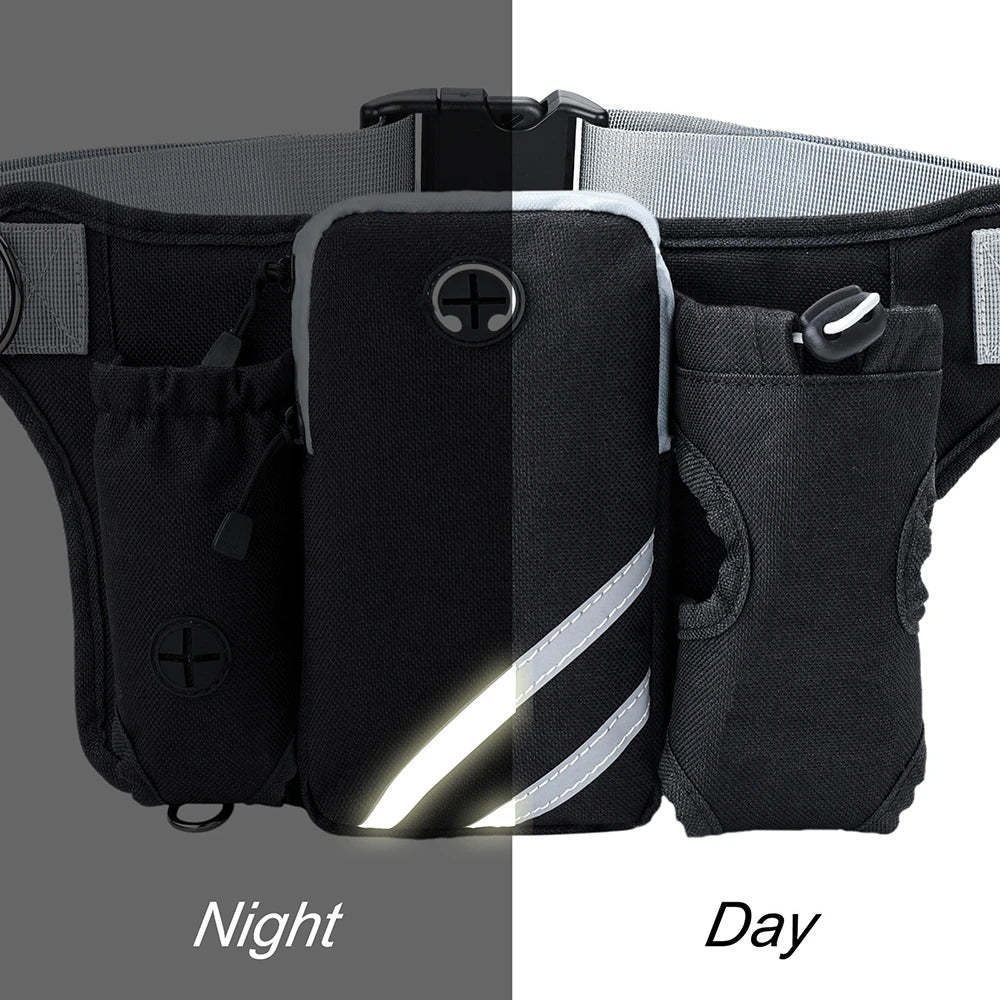 Hands Free Dog Leash For 2 Dogs With Water, Poop Bag Holder and Cell Phone Pouch