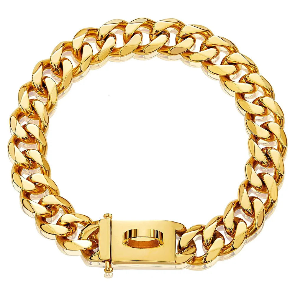 19mm Chain Dog Collar Luxurious Golden and Silvery Cuban Link with Secure Snap Buckle