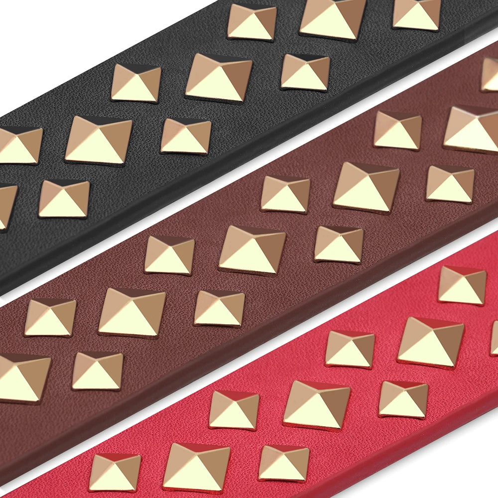 Real Leather Dog Collar Personalised Dog ID Spiked Studded Necklace