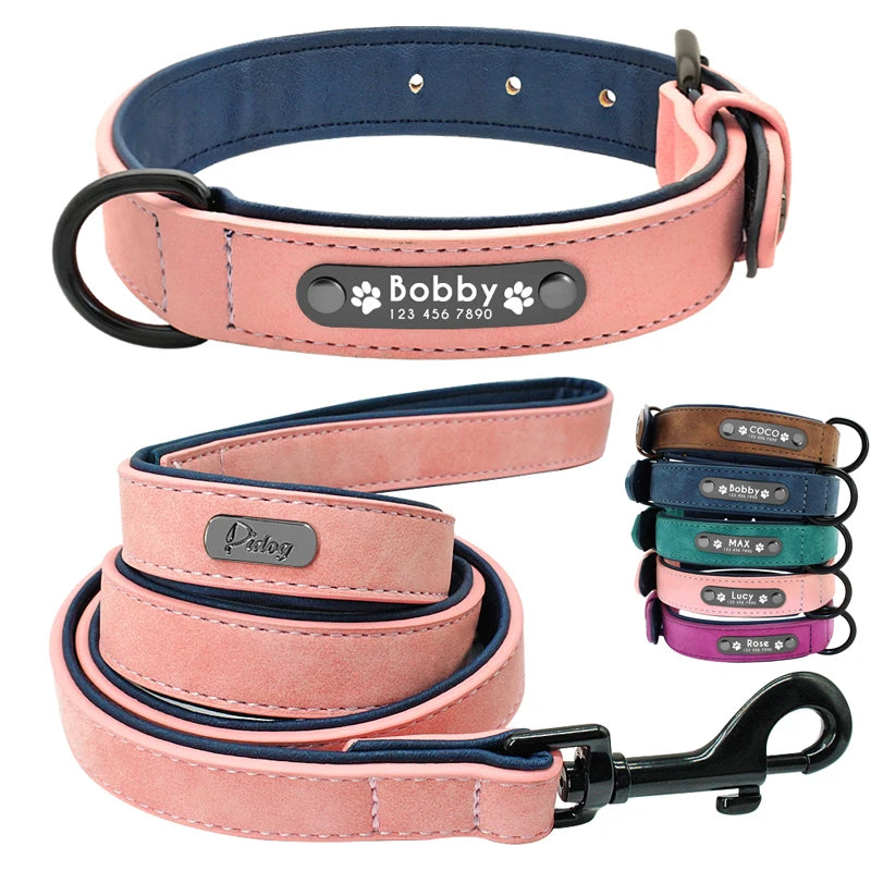 Custom Leather Dog Collar Leash for Small Medium Large Dog