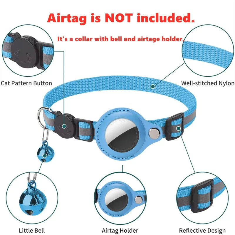 Airtag holder cat collar adjustable reflective necklace with Bell