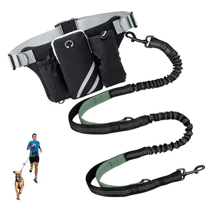 Hands Free Dog Leash For 2 Dogs With Water, Poop Bag Holder and Cell Phone Pouch