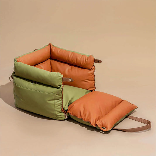 Pet Car Seat Luxury Faux Leather for Dog Cat Car Travel Bed