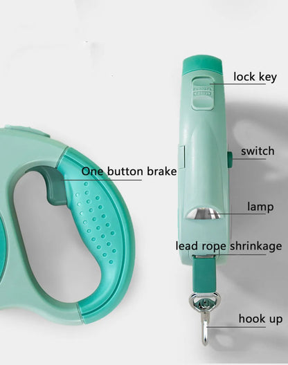 Dog Leash With Led Lights and Poo Bag Holder Retractable 5M Rope
