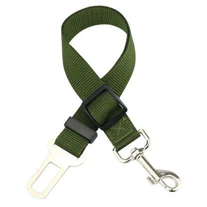 Army green colour dog car seat belt with lead clip 