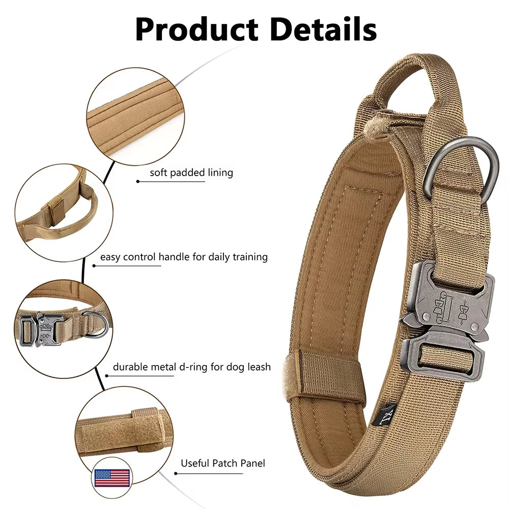 3pcs Dog Collar and Leash Set with Poop Bag Holder: Tactical Nylon Heavy Duty