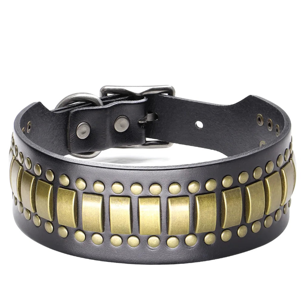 Original Leather Dog Collar 2inch Wide Luxury Riveted Necklace for Medium Large Dogs