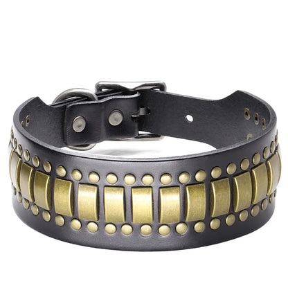 Original Leather Dog Collar 2inch Wide Luxury Riveted Necklace for Medium Large Dogs