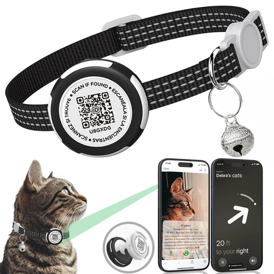 GPS Tracker Cat Collar with Airtag Case & QR ID Tag