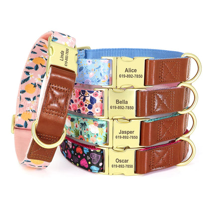 Custom Engraved Flower Printed Dog Collar