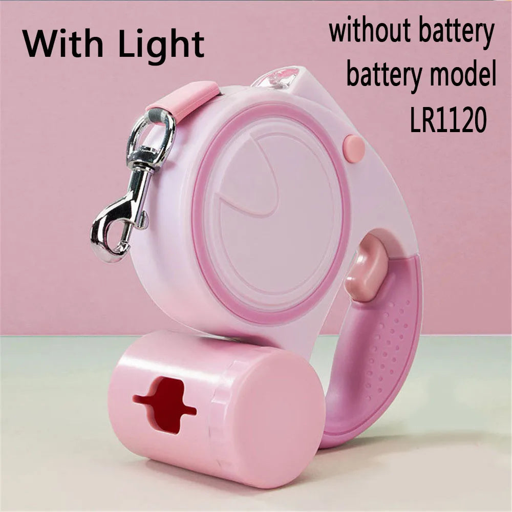 Dog Leash With Led Lights and Poo Bag Holder Retractable 5M Rope