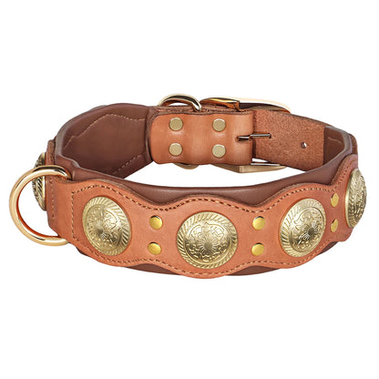 Genuine Leather Dog Collar Spiked Studded Adjustable Necklace for Large or Medium Dog