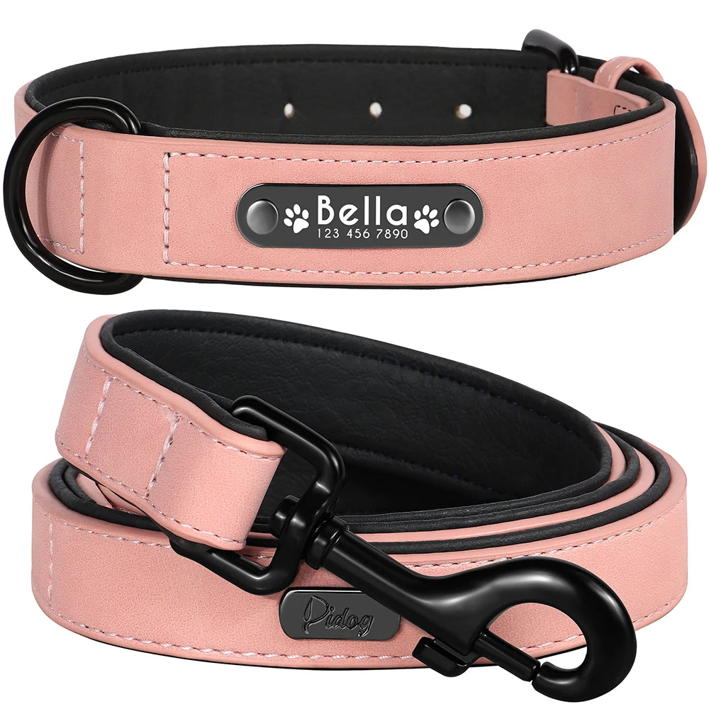 Custom Leather Dog Collar Leash for Small Medium Large Dog