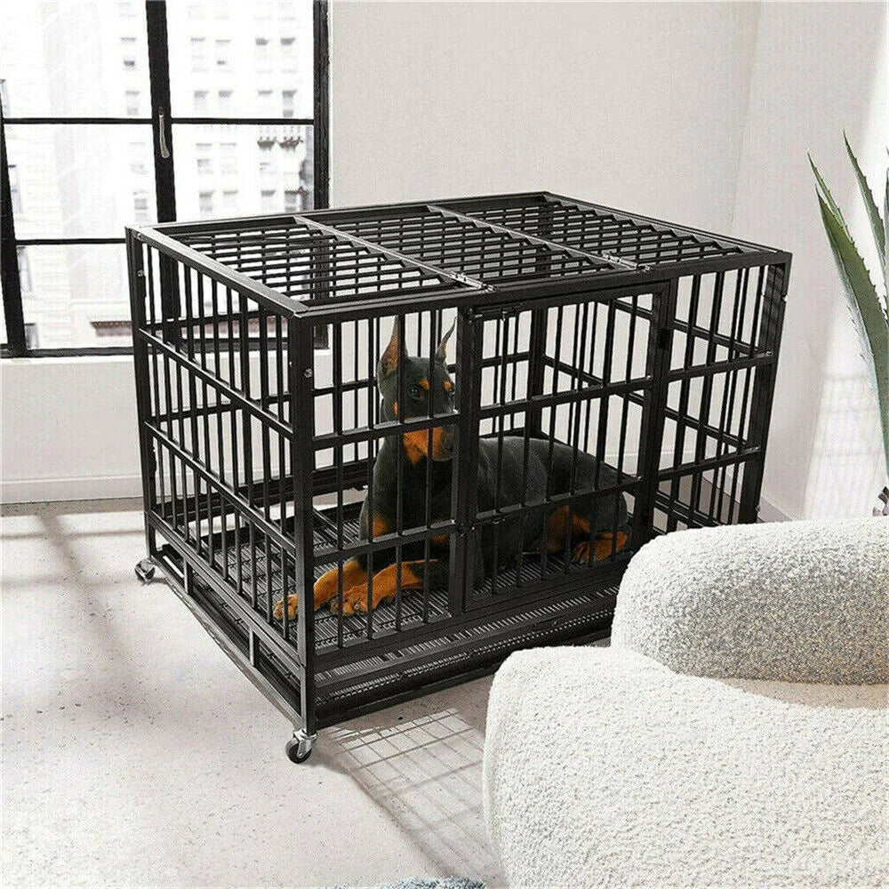 XXL Large Dog Crate: Heavy Duty Strong Square Tube Metal Pet Cage