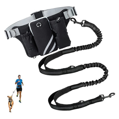 Hands Free Dog Leash For 2 Dogs With Water, Poop Bag Holder and Cell Phone Pouch
