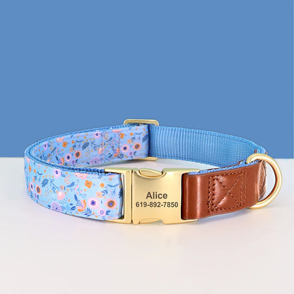 Custom Engraved Flower Printed Dog Collar