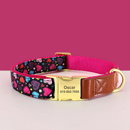 Custom Engraved Flower Printed Dog Collar