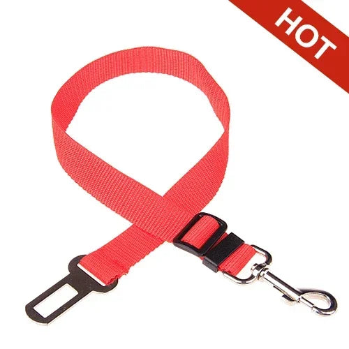 Red colour dog car seat belt with lead clip 