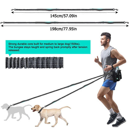 Hands Free Dog Leash For 2 Dogs With Water, Poop Bag Holder and Cell Phone Pouch