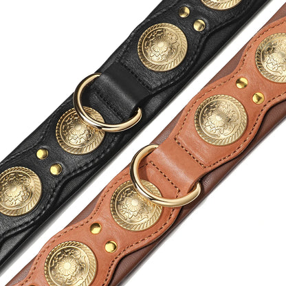 Genuine Leather Dog Collar Spiked Studded Adjustable Necklace for Large or Medium Dog
