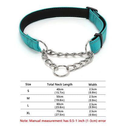 Stainless Steel Chain Martingale Dog Collar - Reflective Nylon Fabric Dog Collars