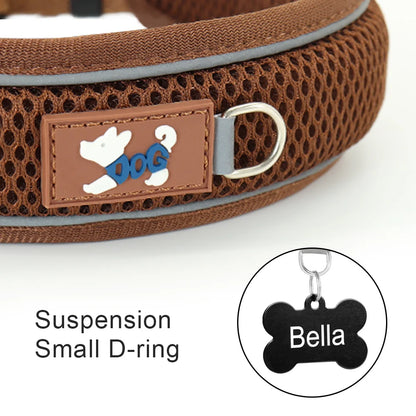 Mesh Breathable Personalised Dog Collar For Small Medium Large Dogs