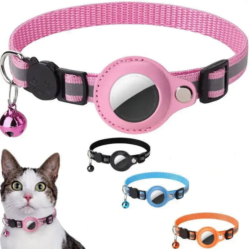 Airtag holder cat collar adjustable reflective necklace with Bell