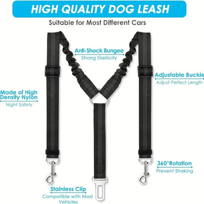 Double Dog Safety Seat Belt Adjustable Elastic Car Harness